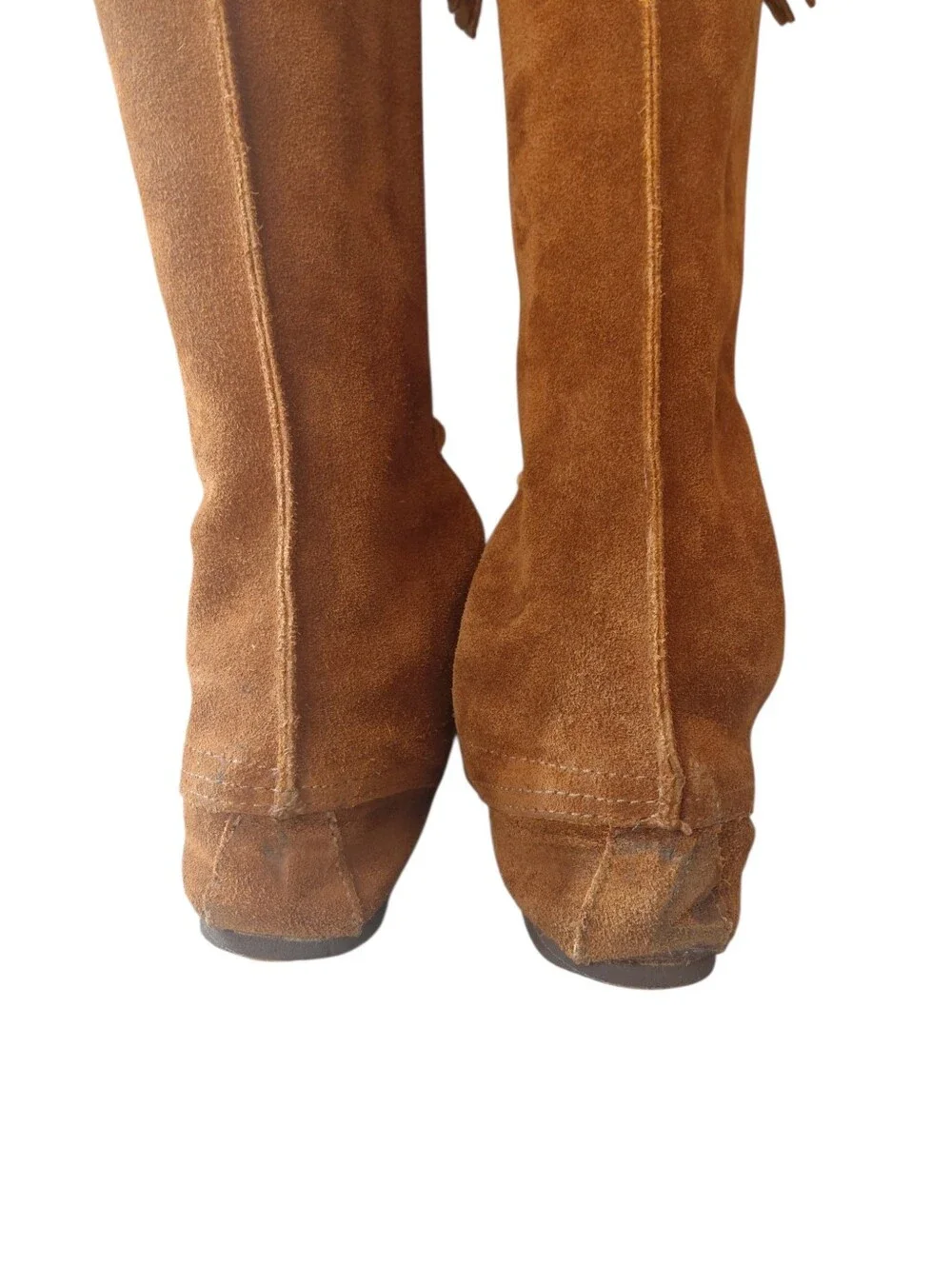 Minnetonka Chestnut Suede Fringed Lace-Up Knee-High Boots